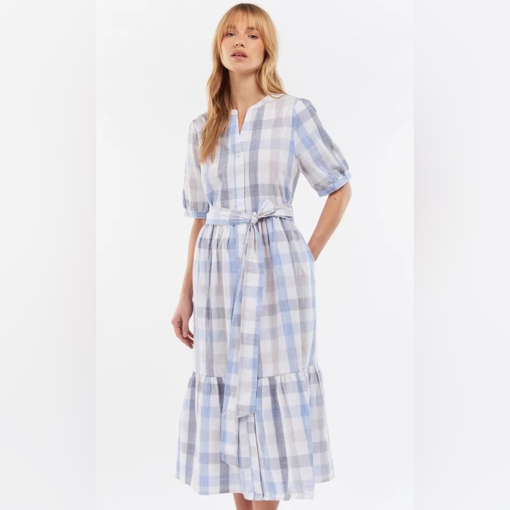 Barbour Blue and White Gingham Midi Dress